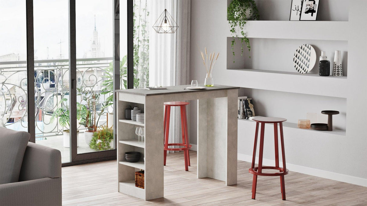 Masa Bucatarie Bar multifunctionala Wallo, Gri - Stejar - Alb - Negru, 120 x 102 x 52 cm - Crem, SKU 956LCS2201