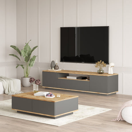 Set mobilă pentru sufragerie FR17-AA, Pin atlantic - Antracit, 180x45x45 cm