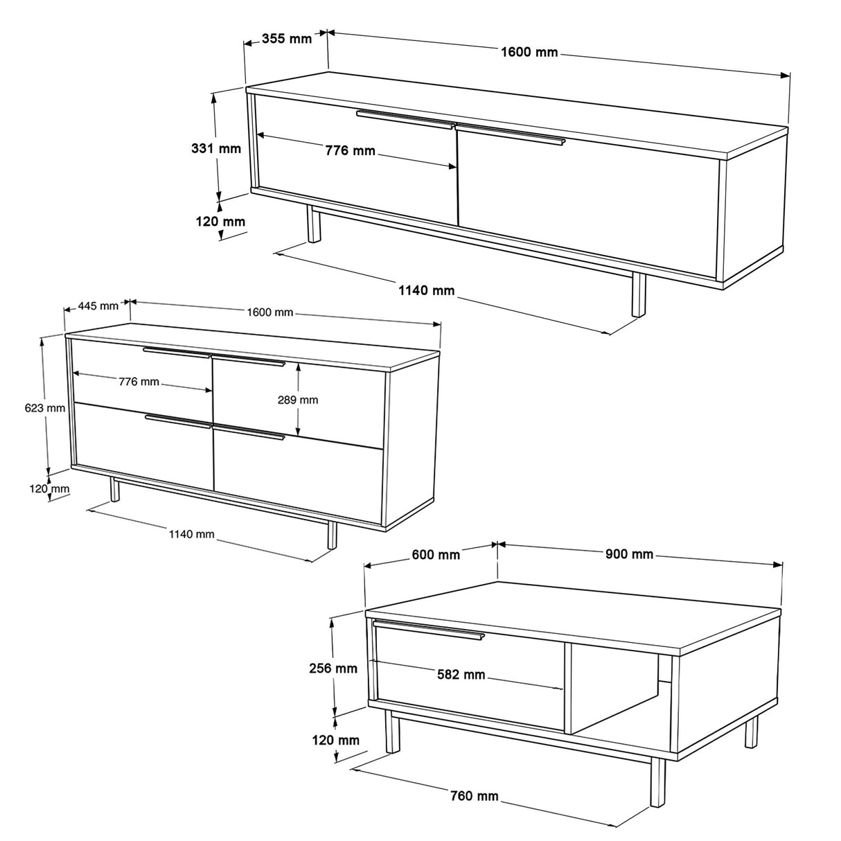 Set mobilă pentru sufragerie ON20-SU, Stejar, 160x36x45 cm