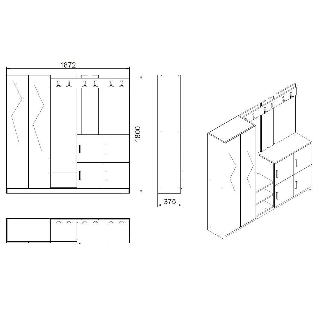 Cuier cu pantofar Maxi Arch cu 2 usi si oglinda,  Alb - Gri, 188 x 180 x 38 cm - Alb, SKU 956LCS2809