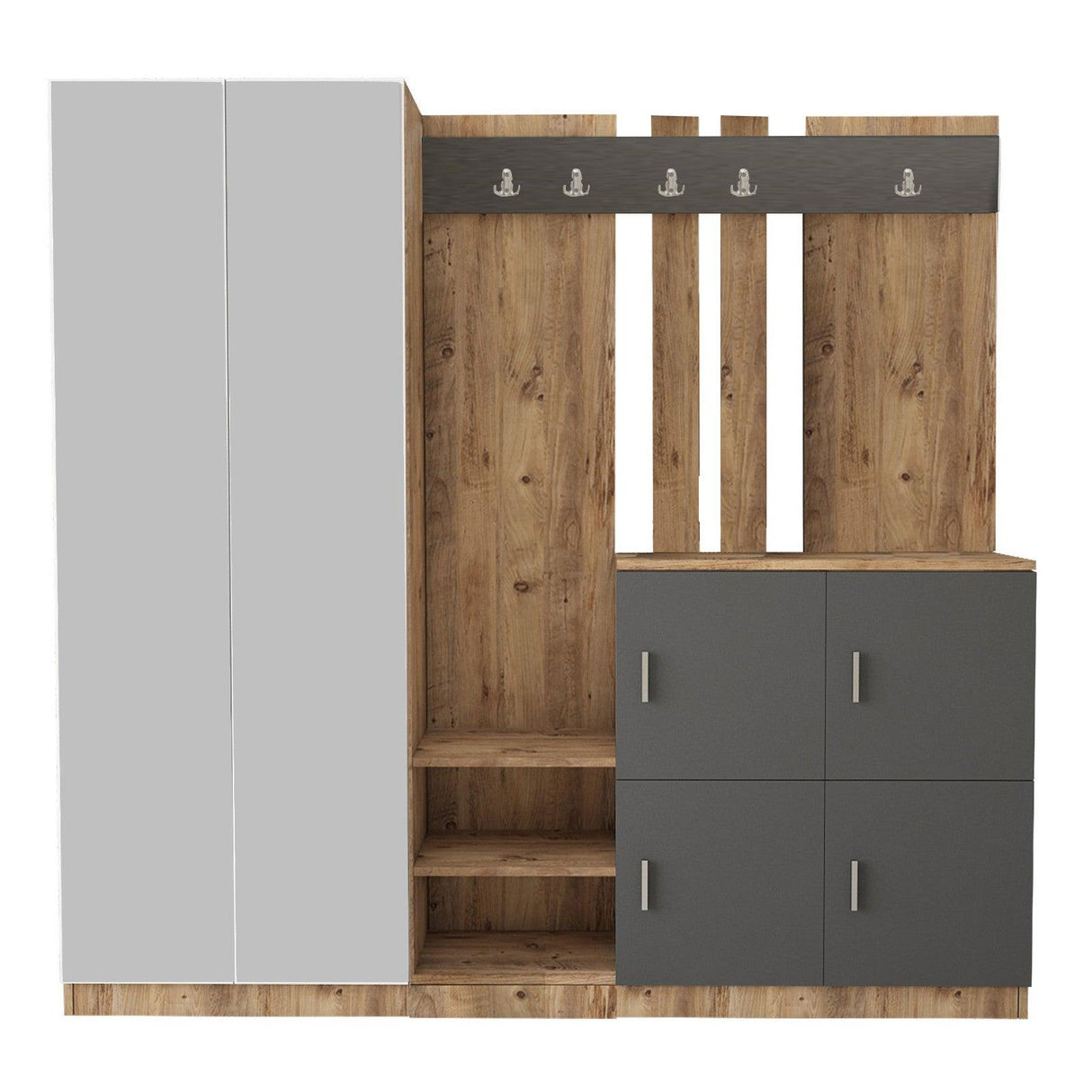 Cuier cu pantofar Maxi Arch cu 2 usi si oglinda,  Alb - Gri, 188 x 180 x 38 cm - Gri, SKU 956LCS2809