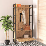 Cuier cu pantofar cadru metal, Stejar, 90 x 180 x 34 cm