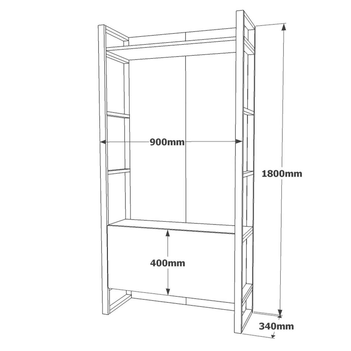 Cuier cu pantofar cadru metal, Stejar, 90 x 180 x 34 cm
