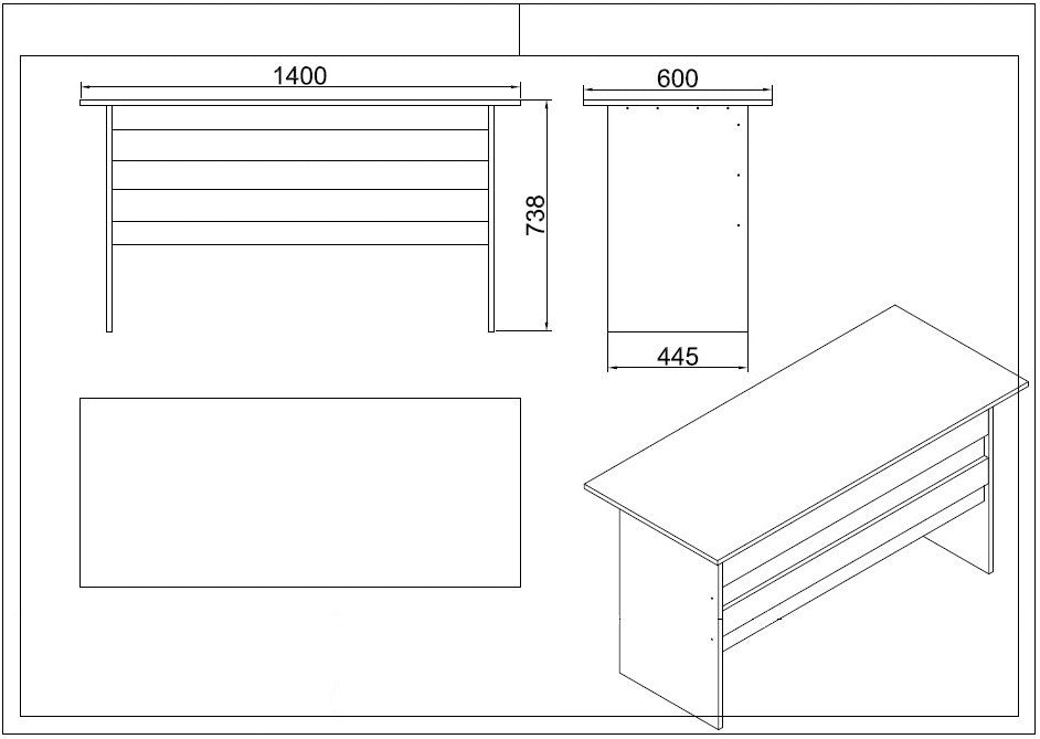 Set mobilier de birou Vo19-Ob, Stejar - Larx - Negru, 140x74x60 cm