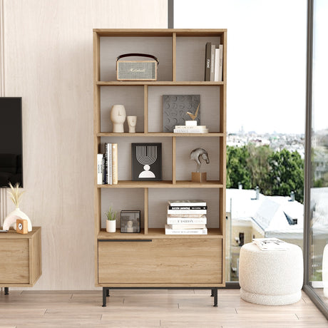 Bibliotecă On4-S, Nuc, 84x30x176 cm