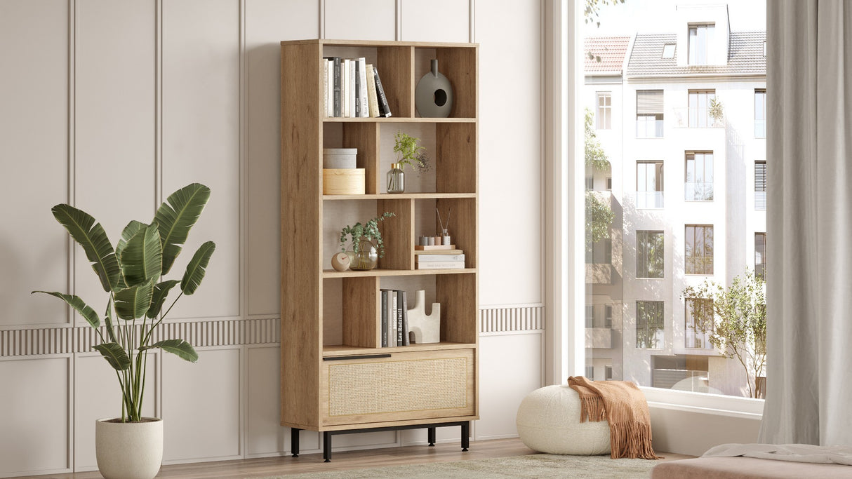 Bibliotecă On4-Su, Nuc - Stejar, 84x30x176 cm