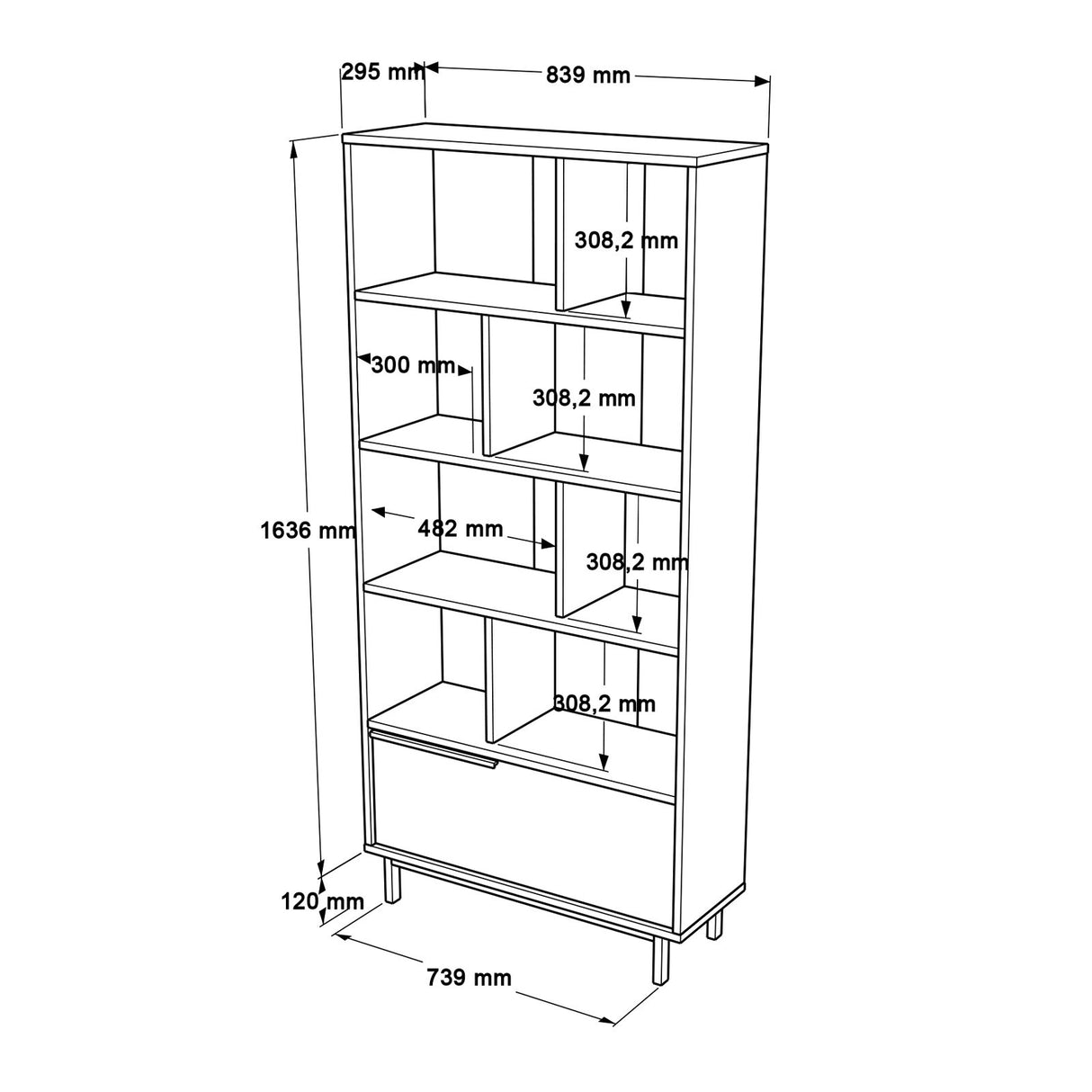 Bibliotecă On4-Su, Nuc - Stejar, 84x30x176 cm