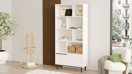 Bibliotecă On4-W, Alb, 84x30x176 cm
