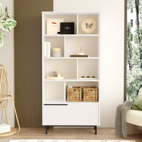 Bibliotecă On4-W, Alb, 84x30x176 cm
