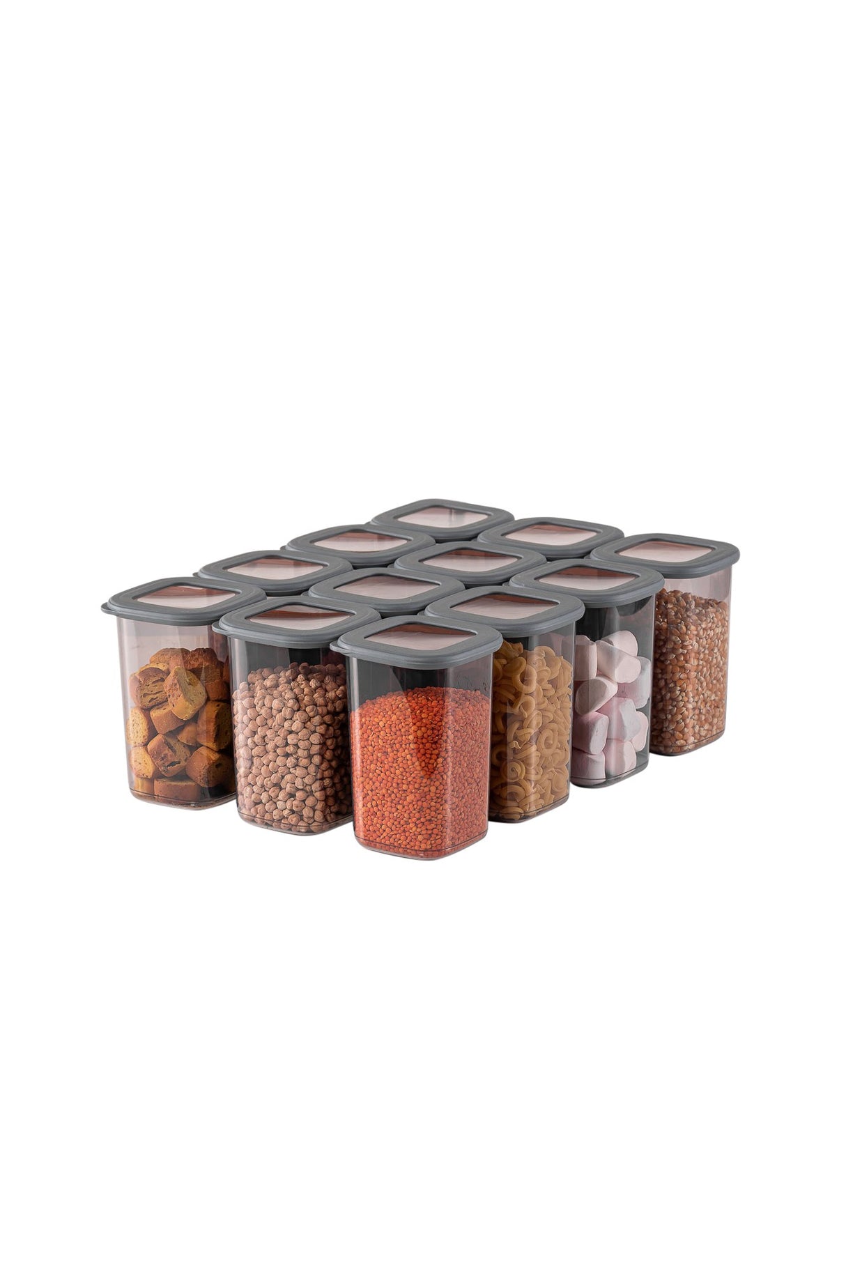 Set recipiente pentru depozitare 12 bucăți BNMPOLYAS12-12, Antracit, 10x10x17 cm