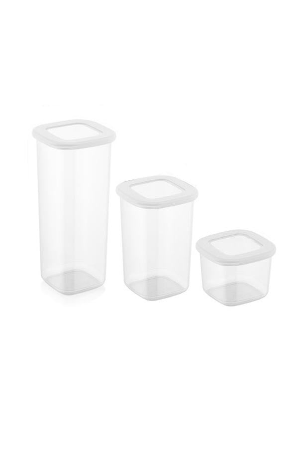 Set recipiente pentru depozitare 3 bucăți BNMPOLYWS03-051217, Alb, 10x10x10 cm