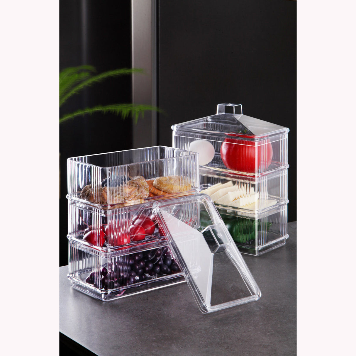Set recipiente pentru depozitare 6 bucăți Dıkdortgenakrlk - 6, Transparent, 17x10x7 cm