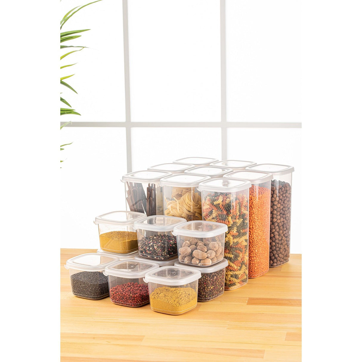 Set recipiente pentru depozitare 18 bucăți BNMPEGYWS18-517, Alb, 10x10x10 cm