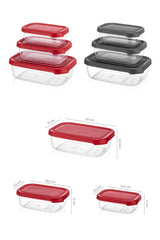 Set recipiente pentru depozitare 6 bucăți FOLYBNM-0513, Roșu - Antracit, 14x20x7 cm