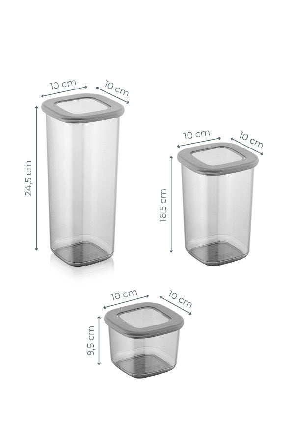 Set recipiente pentru depozitare 3 bucăți BNMPOLYAS03-51217, Antracit, 10x10x25 cm
