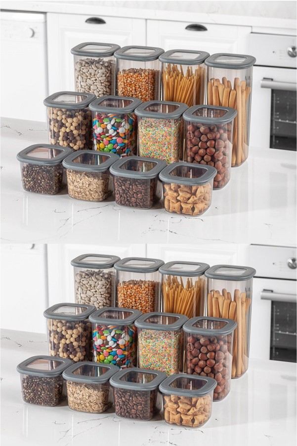 Set recipiente pentru depozitare 24 bucăți BNMPOLYAS24-51217, Antracit, 10x10x25 cm