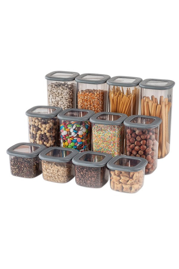 Set recipiente pentru depozitare 12 bucăți BNMPOLYAS12-51217, Antracit, 10x10x25 cm