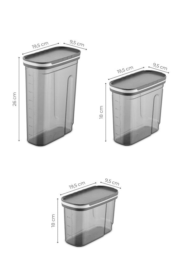Set recipiente pentru depozitare 3 bucăți BNMSRGAR03-1227, Antracit, 10x20x26 cm