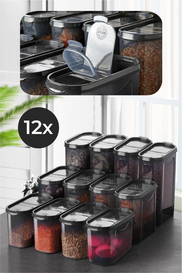Set recipiente pentru depozitare 12 bucăți DSY12-14228, Antracit, 9x19x24 cm