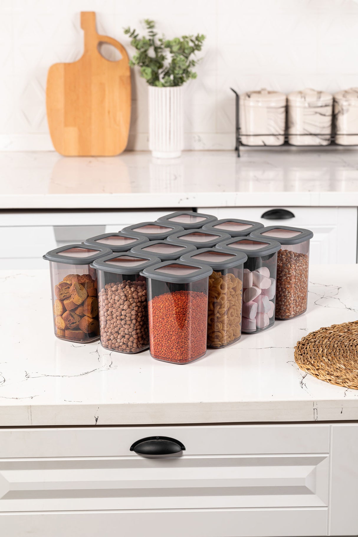 Set recipiente pentru depozitare 12 bucăți BNMPOLYAS12-12, Antracit, 10x10x17 cm