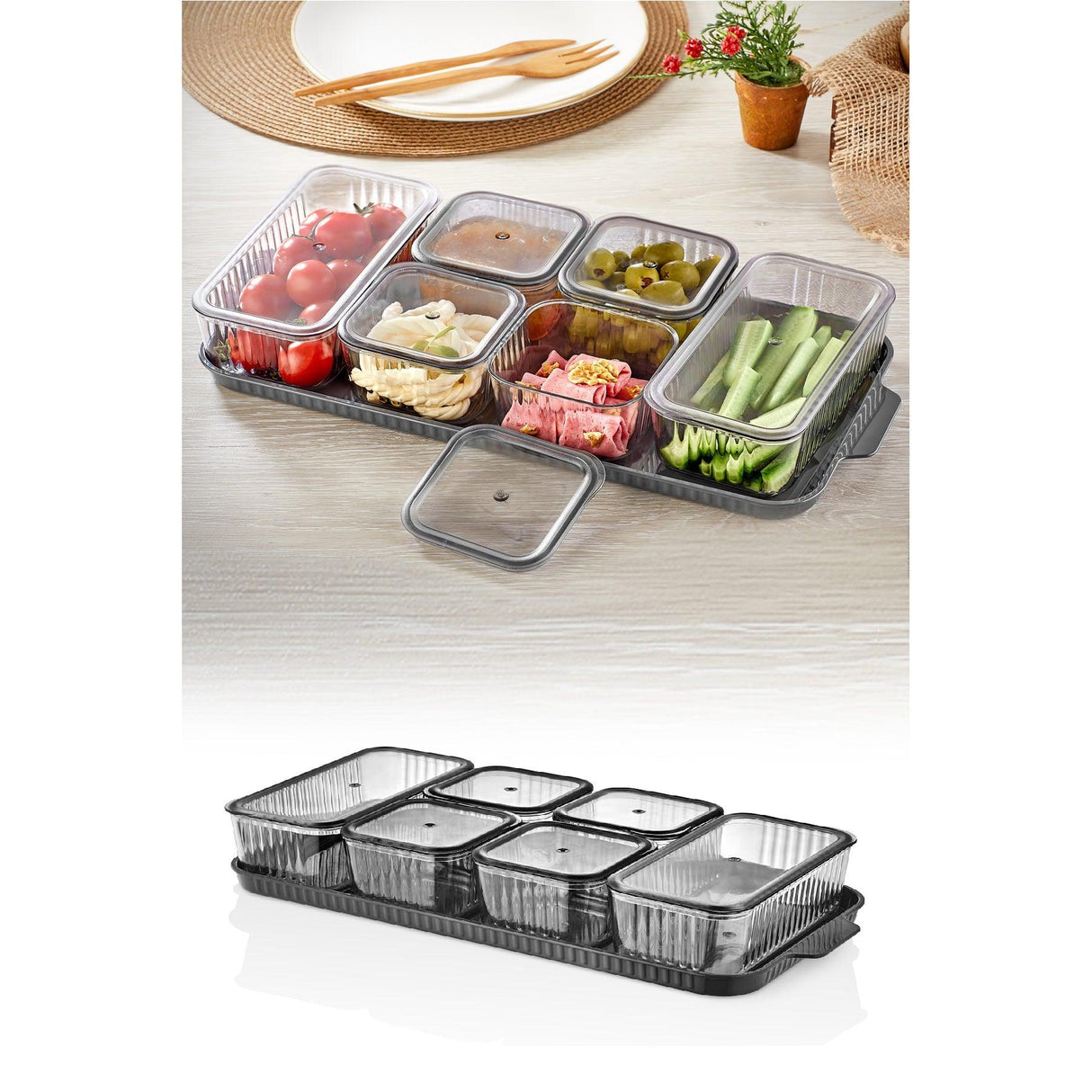 Set cutie de depozitare, Gri, 37 x 6 x 19  cm