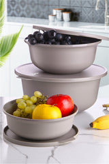 Set recipiente pentru depozitare 3 bucăți YUVBEI03-124, Gri, 24x24x10 cm