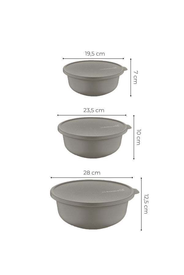 Set recipiente pentru depozitare 3 bucăți YUVBEI03-124, Gri, 24x24x10 cm