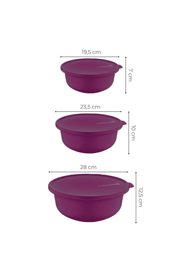 Set recipiente pentru depozitare 3 bucăți YUVPUR03-124, Mov, 24x24x10 cm