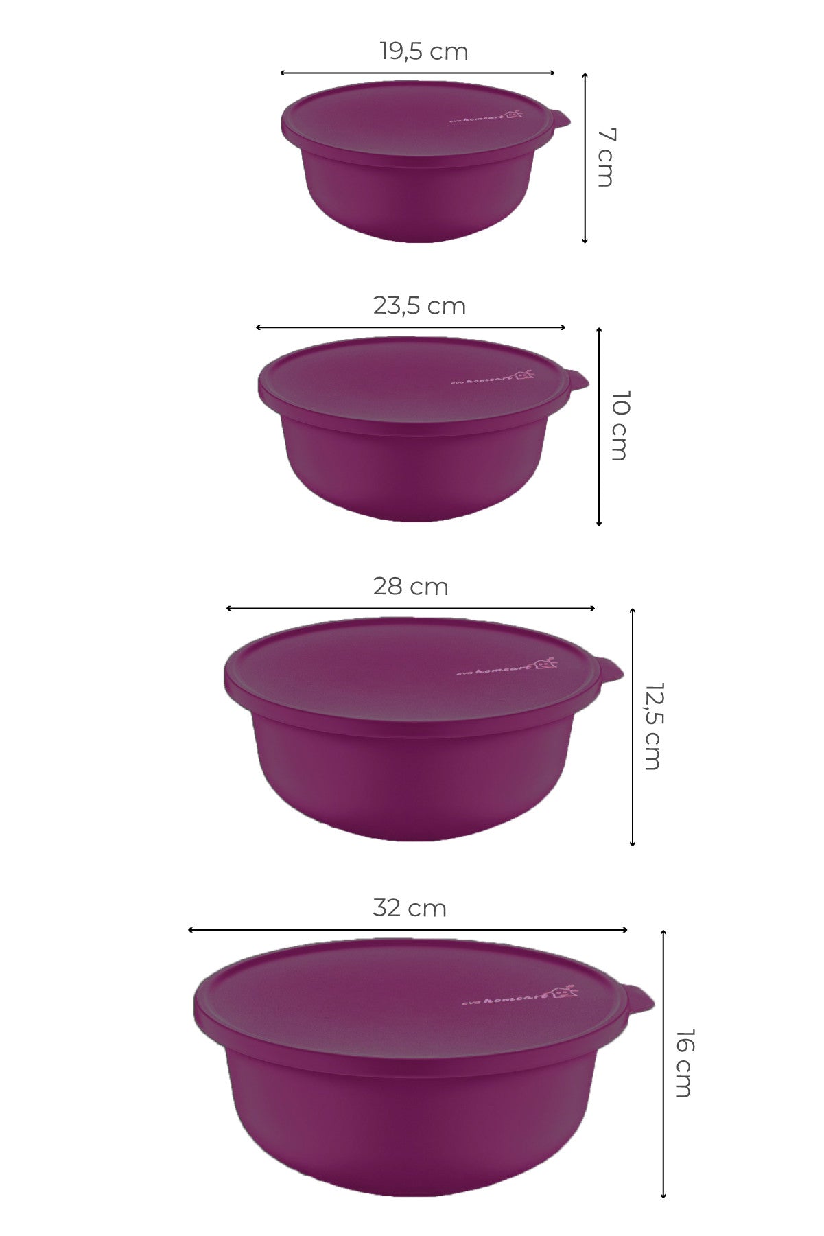 Set recipiente pentru depozitare 4 bucăți YUVPUR04-1248, Mov, 28x28x13 cm