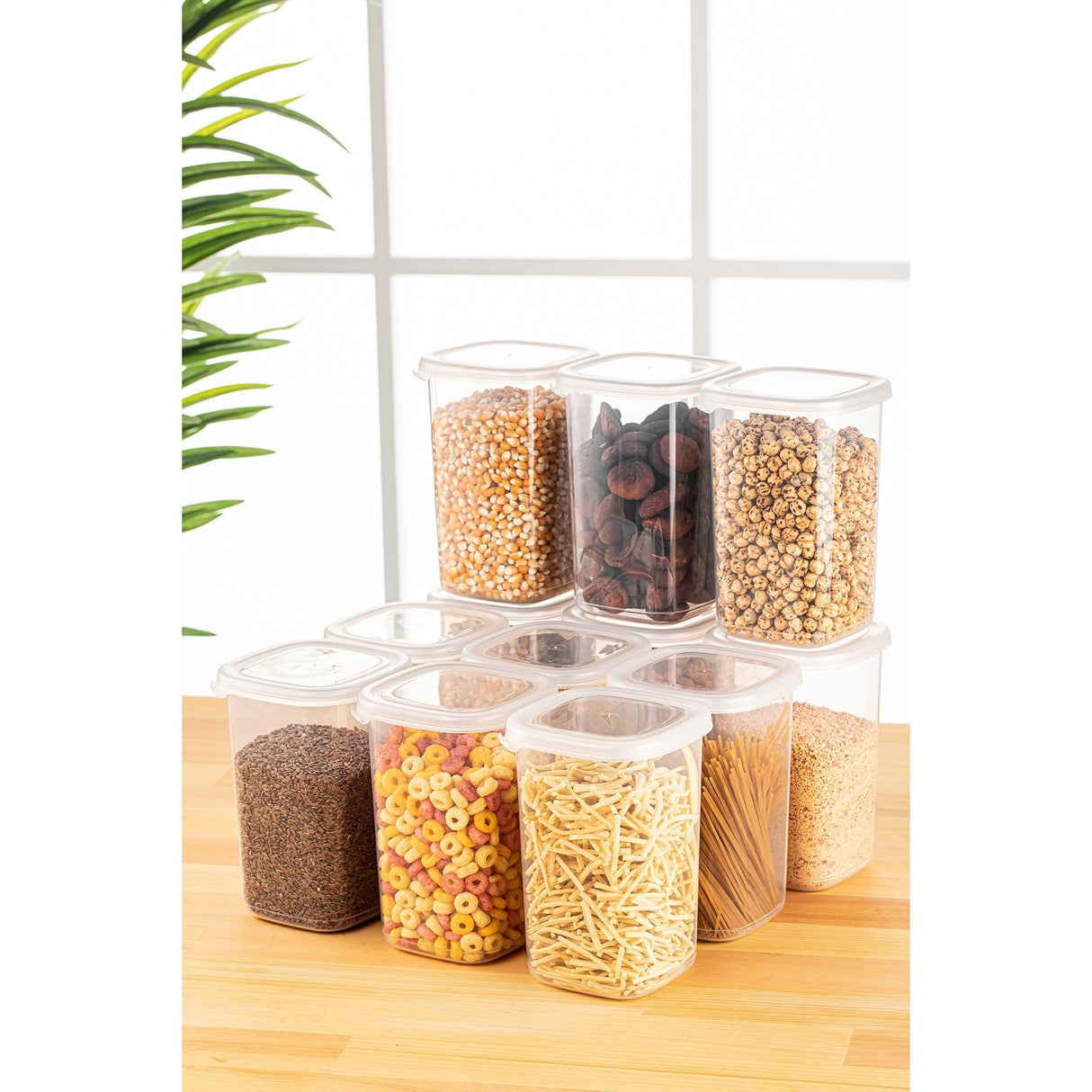 Set recipiente pentru depozitare 12 bucăți BNMPEGYWS12-12, Alb, 10x10x17 cm