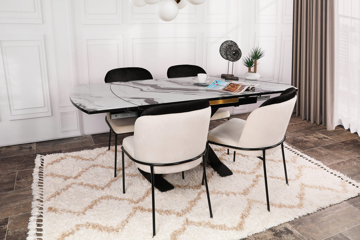 Set 4 scaune Dore 145 V4, Negru - Crem, 54x55x86 cm