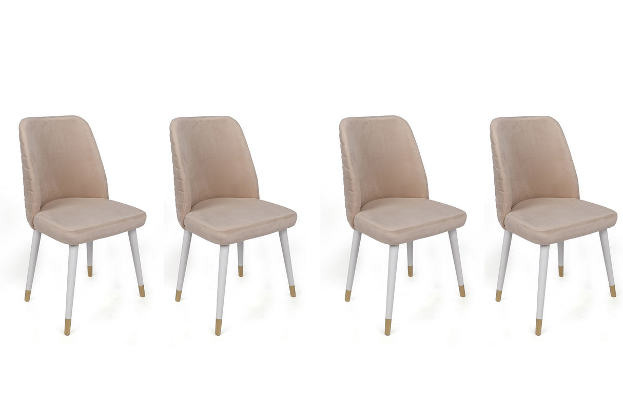 Set 4 scaune Hugo-407 V4, Crem - Alb - Auriu, 50x49x90 cm