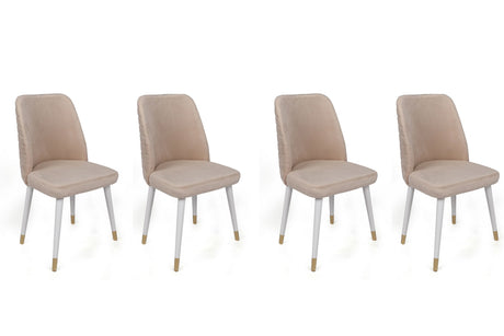 Set 4 scaune Hugo-407 V4, Crem - Alb - Auriu, 50x49x90 cm