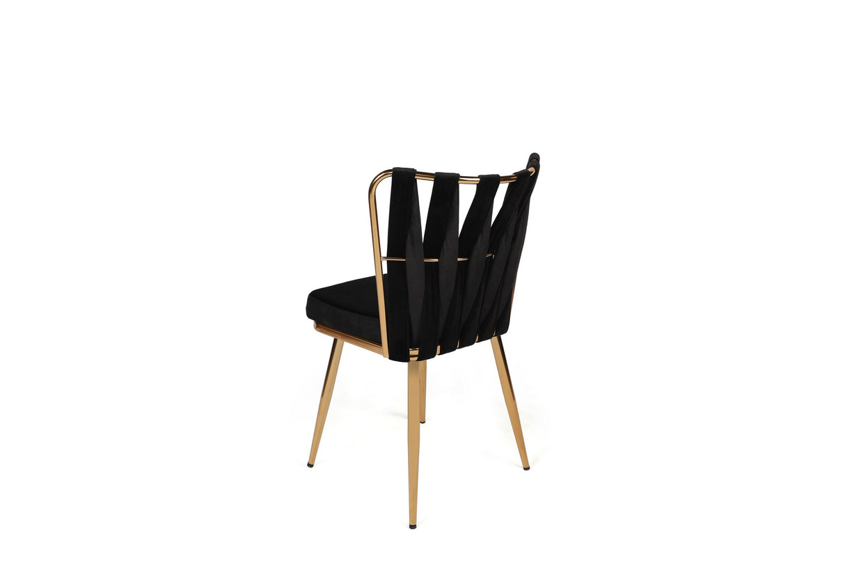 Set 4 scaune Kuşaklı-211 V4, Negru - Auriu, 43x43x82 cm