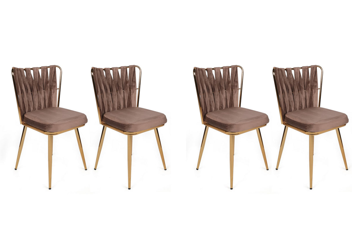 Set 4 scaune Kuşaklı-213 V4, Maro deschis - Auriu, 43x43x82 cm