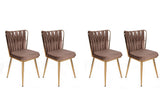 Set 4 scaune Kuşaklı-213 V4, Maro deschis - Auriu, 43x43x82 cm