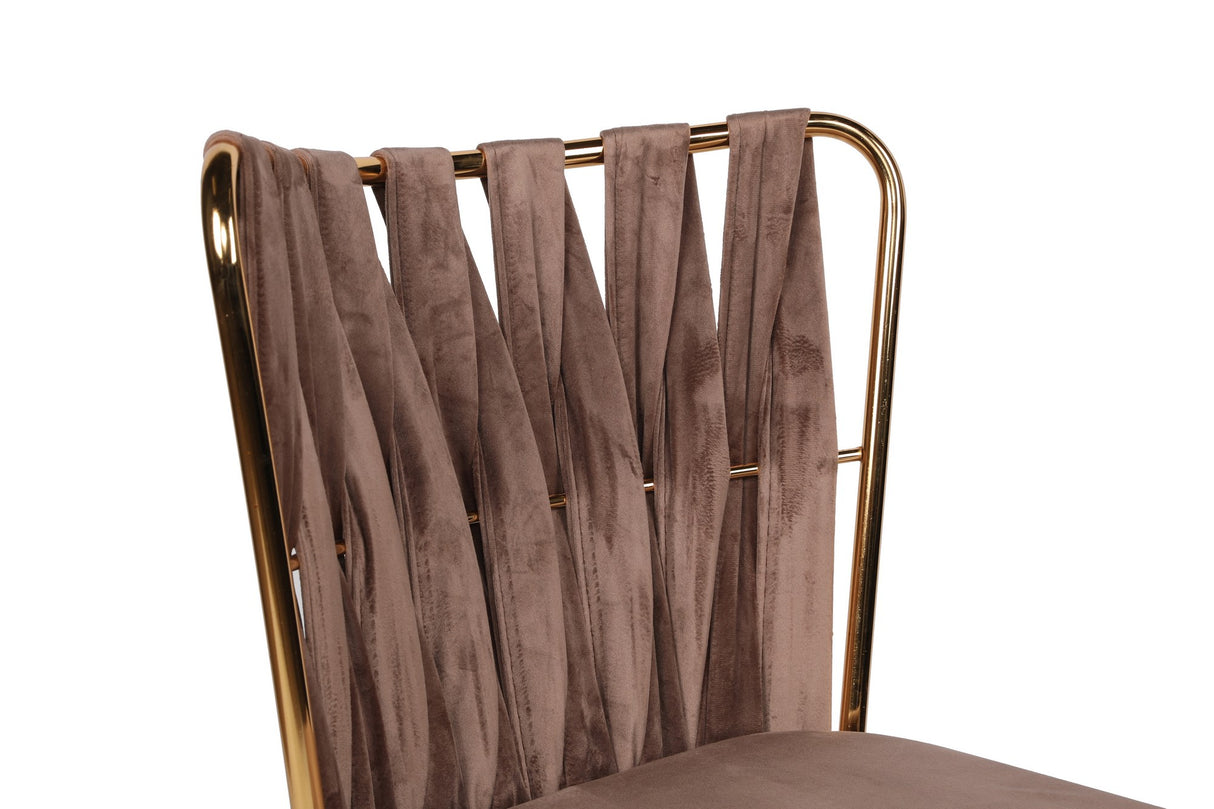 Set 4 scaune Kuşaklı-213 V4, Maro deschis - Auriu, 43x43x82 cm