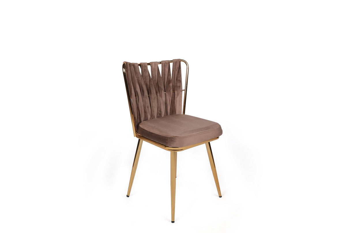 Set 4 scaune Kuşaklı-213 V4, Maro deschis - Auriu, 43x43x82 cm