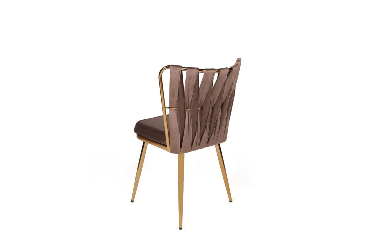 Set 4 scaune Kuşaklı-213 V4, Maro deschis - Auriu, 43x43x82 cm