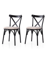 Set 2 scaune Ekol - 285 V2, Negru - Crem, 42x40x81 cm