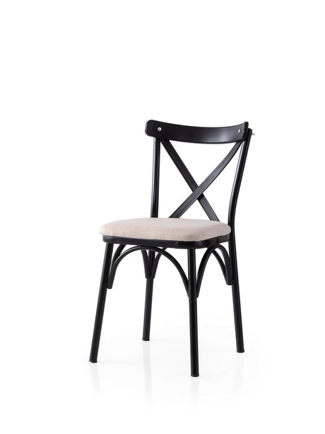 Set 2 scaune Ekol - 285 V2, Negru - Crem, 42x40x81 cm