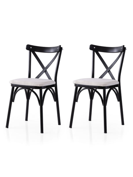 Set 2 scaune Ekol - 286 V2, Negru - Alb, 42x40x81 cm