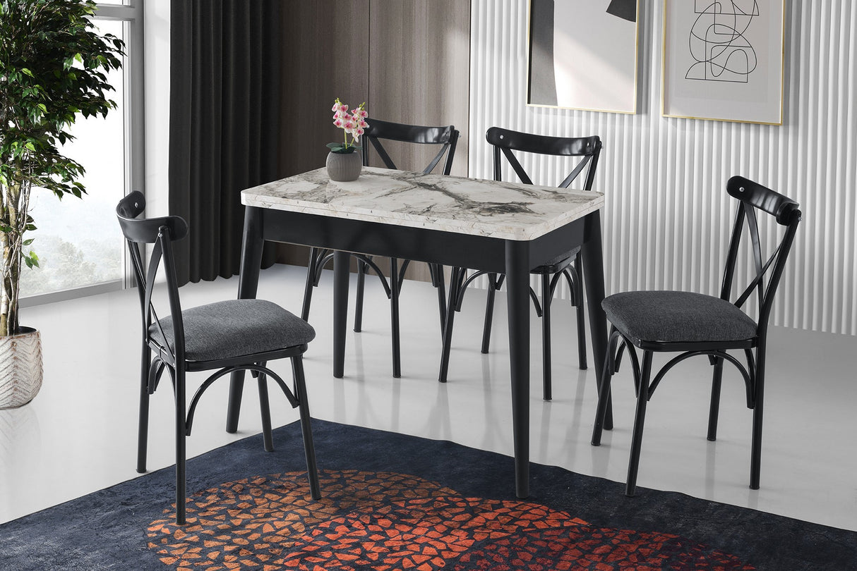 Masă dining extensibilă Dolunay - 1281, Alb - Marble, 100x60x75 cm