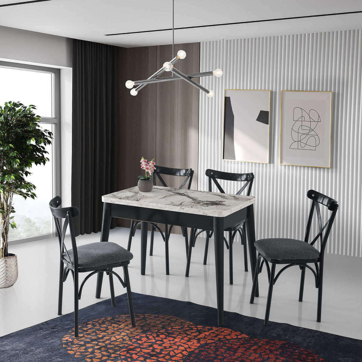 Masă dining extensibilă Dolunay - 1281, Alb - Marble, 100x60x75 cm