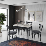 Masă dining extensibilă Dolunay - 1281, Alb - Marble, 100x60x75 cm