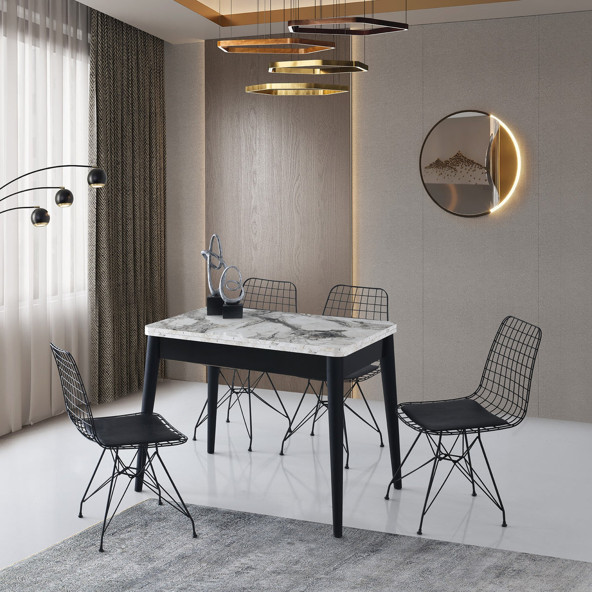 Masă dining extensibilă Dolunay - 1281, Alb - Marble, 100x60x75 cm
