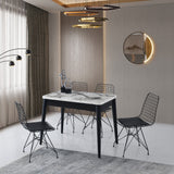 Masă dining extensibilă Dolunay - 1281, Alb - Marble, 100x60x75 cm