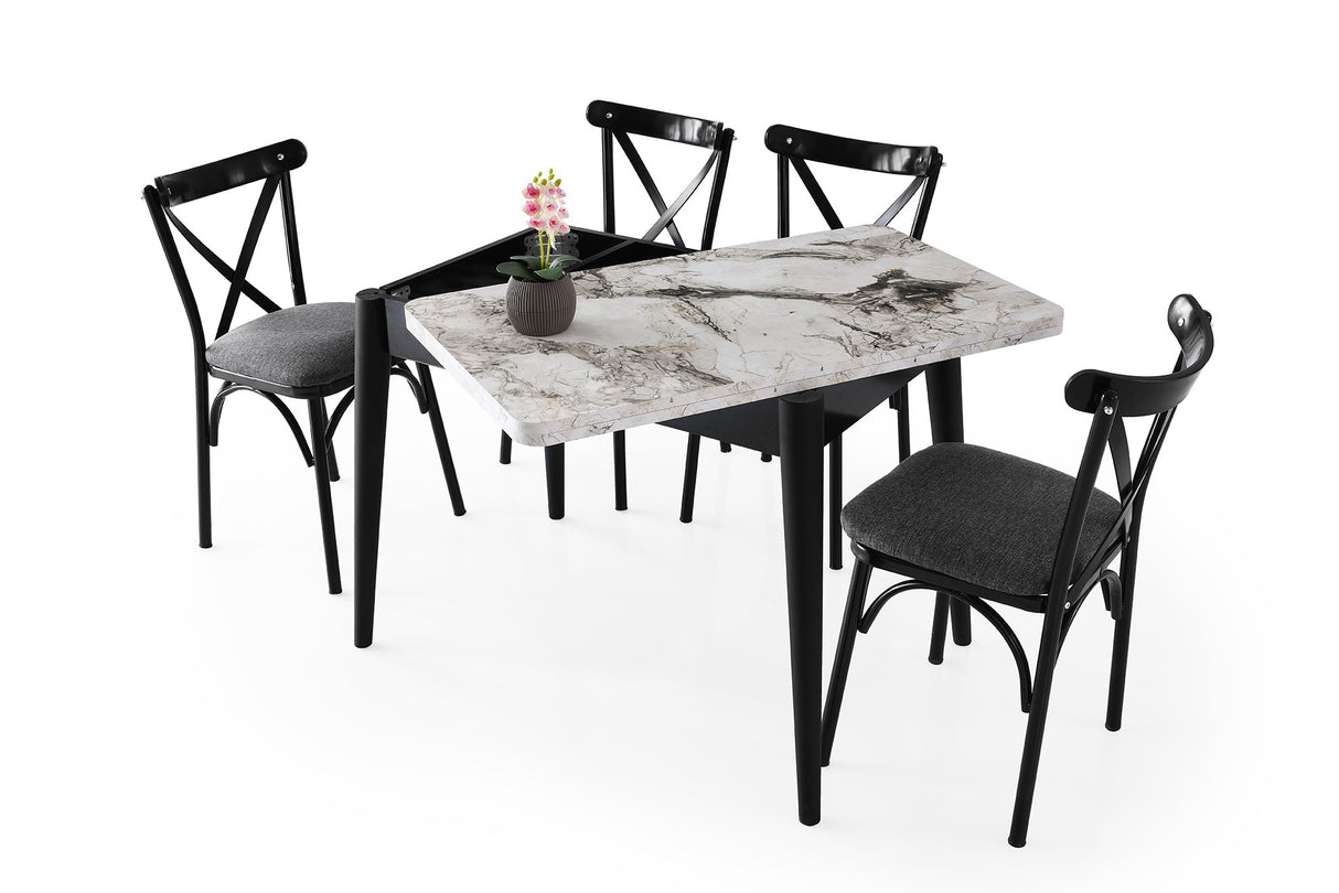 Masă dining extensibilă Dolunay - 1281, Alb - Marble, 100x60x75 cm