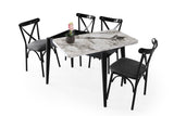 Masă dining extensibilă Dolunay - 1281, Alb - Marble, 100x60x75 cm