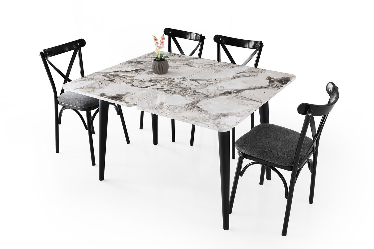 Masă dining extensibilă Dolunay - 1281, Alb - Marble, 100x60x75 cm